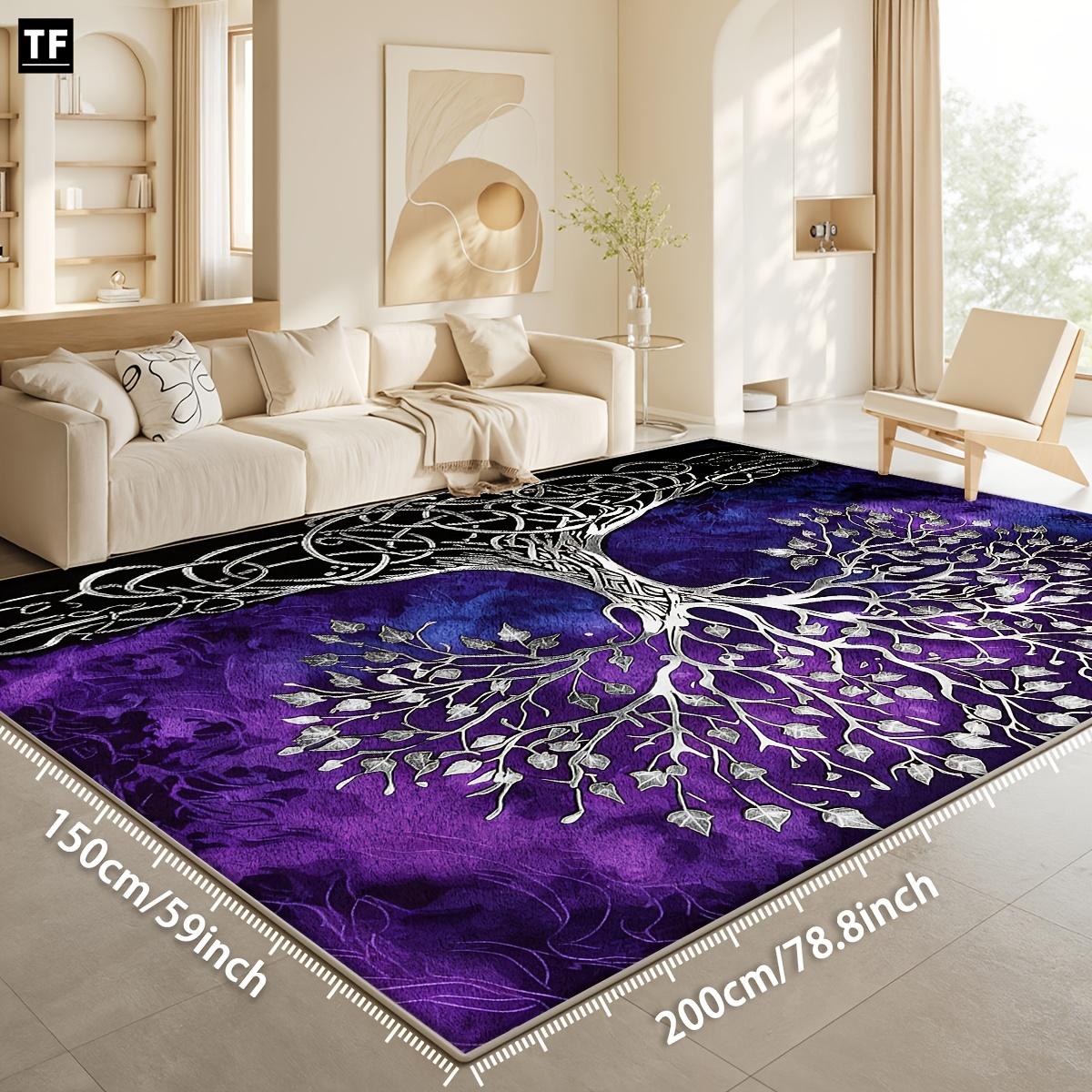 Life Tree Silver Root Blue Background Carpet, Non-Slip Velvet Rug, Indoor Use, Living Room, Bedroom, Kitchen, Hallway, Entryway
