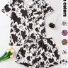 Women's Cow Print Notched Neck Crop Shirt & Shorts Pajama Two-piece Set, Elegant Comfy Short Sleeve Top & Shorts PJ Set, Ladies Sleepwear for All Seasons #GLOBAL PICKS