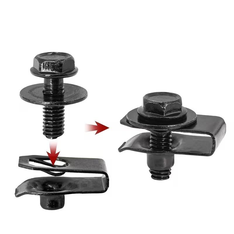 30pcs Automotive Bolts & U-Shaped Washer Clips, Engine Radiator Guard Rivets, Bumper Anti-Collision Clips, Fender Retaining Buckles