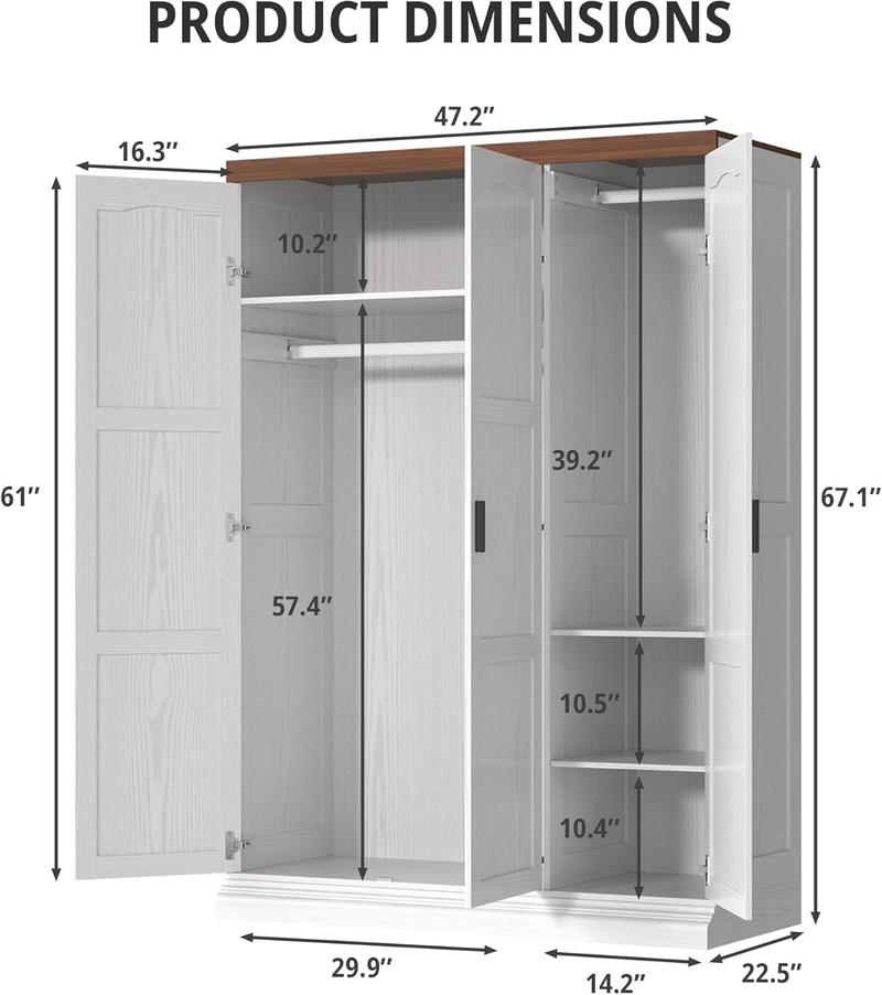 ANCTOR Armoire Wardrobe Closet with Mirror, 70.9" H × 36.2" W, Bedroom Armoires with 4 Doors, 3 Drawers and Shelves, Large Clothing Storage Cabinet for Hanging Clothes ANCTOR Armoire Wardrobe Closet with Mirror, 70.9" H × 36.2" W, Bedroom Armoires with 4 Doors, 3 Drawers and Shelves, Large Clothing Storage Cabinet for Hanging Clothes