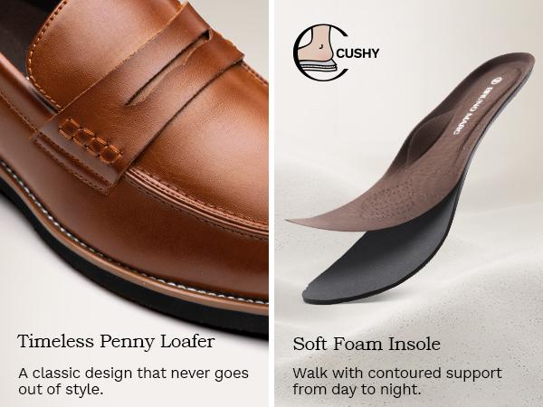 Bruno Marc Men's PU Leather Penny Loafers with Memory Foam Insole - Slip-On Walking Shoes for All Seasons