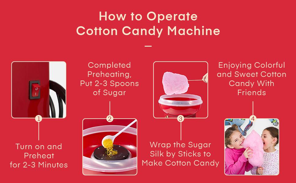 FOHERE Cotton Candy Machine,  Home Candy Maker with a Scoop and 10 Sricks for Kid Fun, Family Parties, Chrismas Gift, Red Vintage, Easy to Operate & Clean