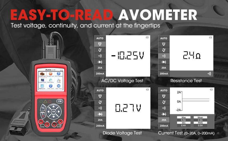 Autel AL539B OBD2 Scanner, 3-in-1 Code Reader Battery Tester Avometer for 12 Volts Batteries, Full OBDII Diagnosis and Circuit Starting & Charging Systems Test