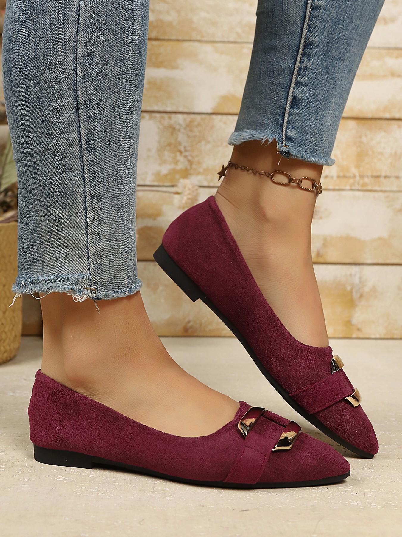 Wide Fit Velvet Pointed Toe Slip-On Shoes, Flat Sole One-Step Oxford Shoes, Comfortable Versatile Women's Footwear