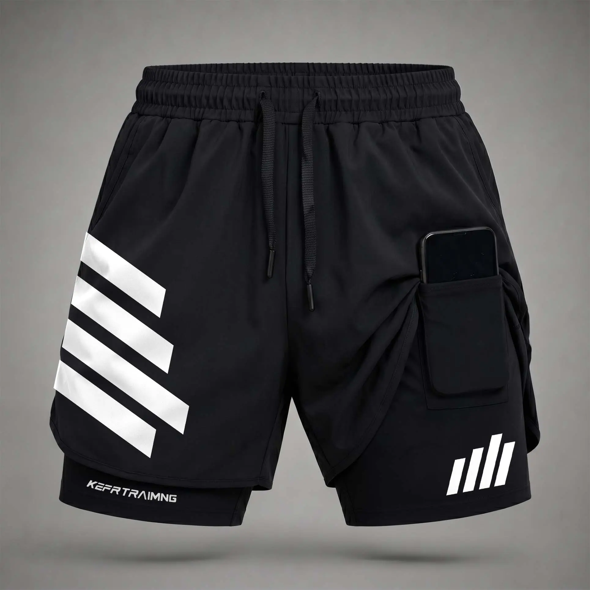 Men’s" Sport Graphic Print 2-in-1 Athletic Shorts, Built-in Compression Liner, Secure Inner Phone Pocket, Elastic Drawstring Waist, Quick-Dry Gym Running Training Shorts for Summer Daily Wear