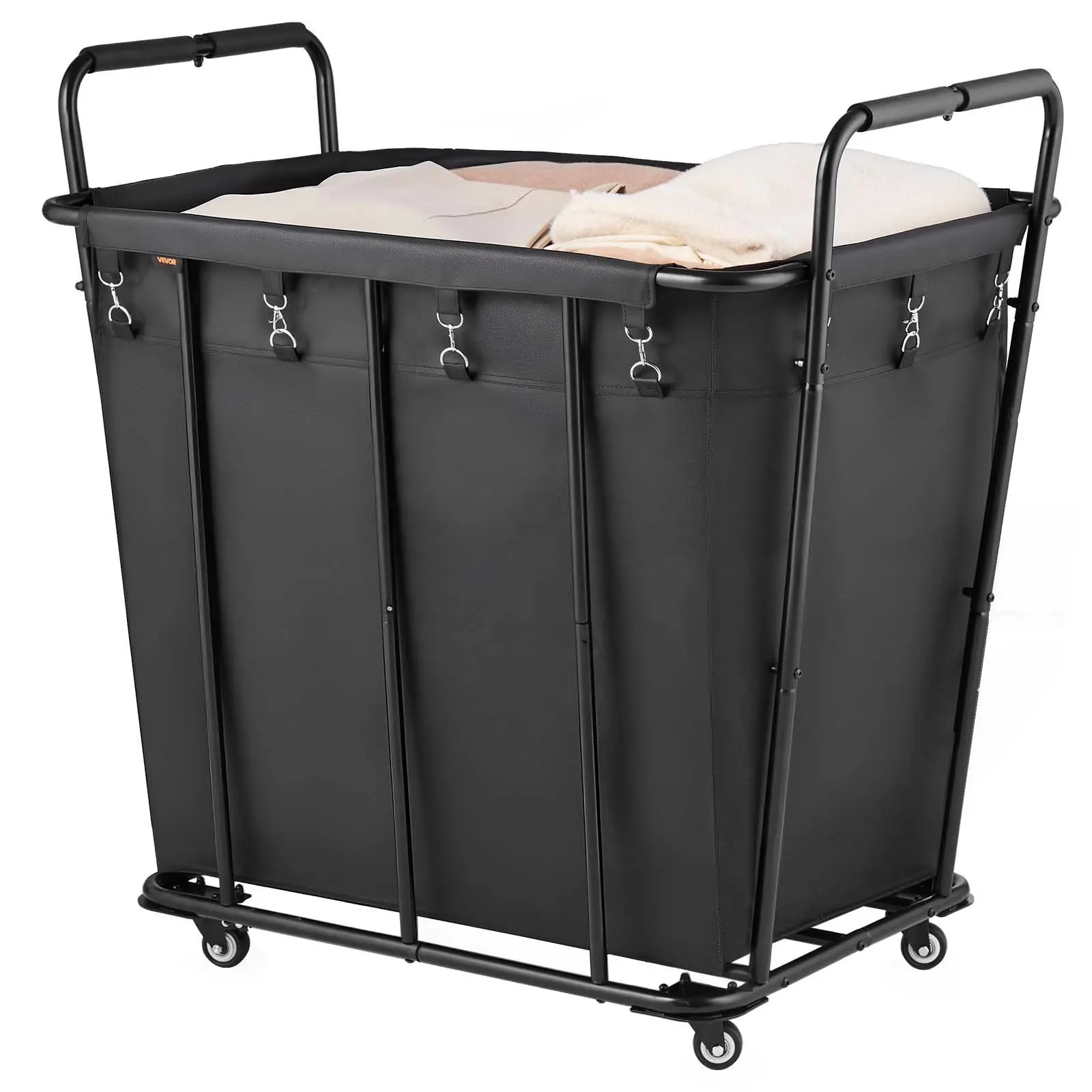 VEVOR Laundry Cart, Rolling Grocery Utility Cart with Waterproof Liner Swivel Wheels, 260 LBS Large Load Capacity, Heavy Duty Shopping Basket for Laundry, Shopping, Camping, Grocery, Luggage, Black