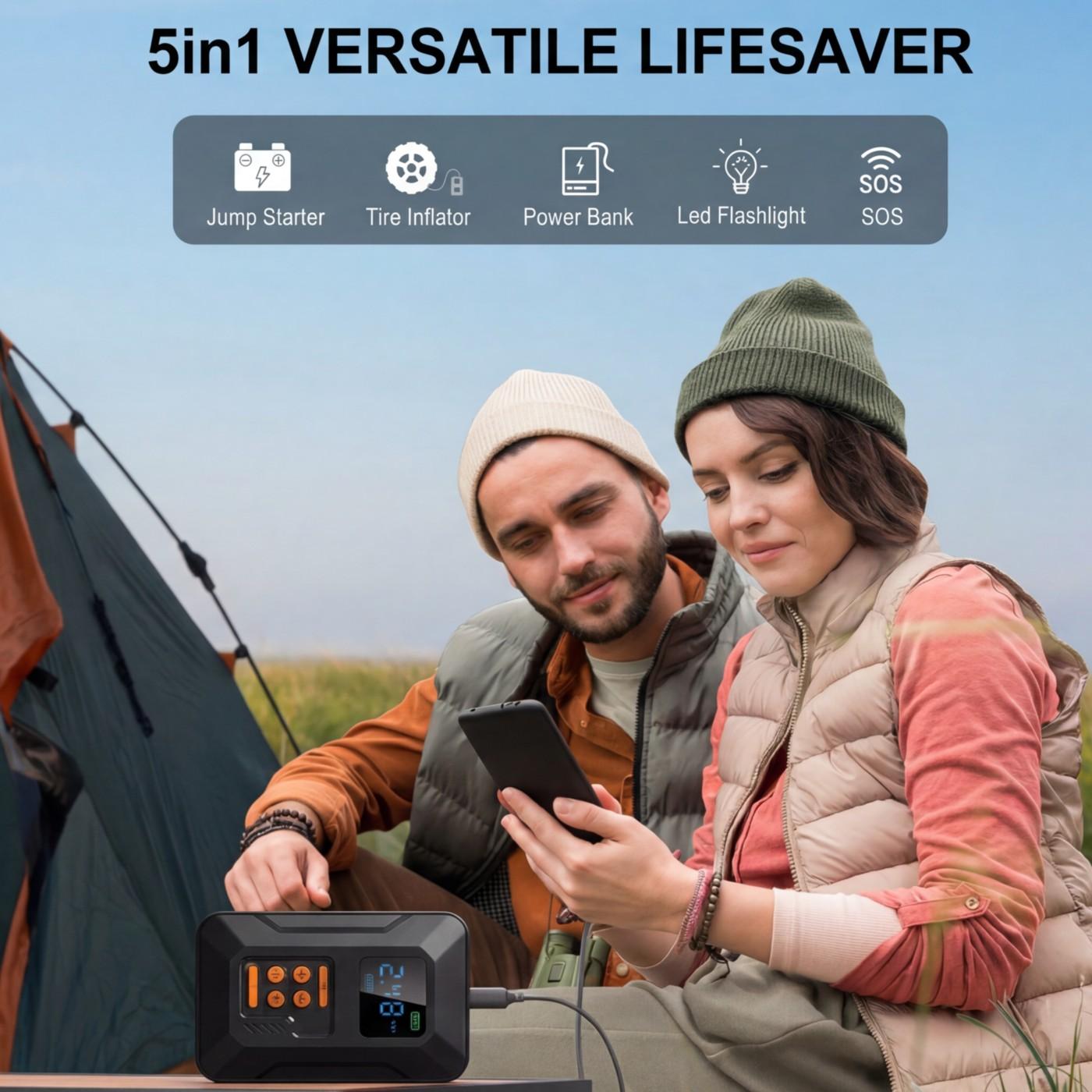 Anqva Q3 Jump Starter with Air Compressor, 3000A Portable Car Battery Booster (9.0 Gas/6.5L Diesel) with 150PSI Auto-Shutoff Tire Inflator, 12V Supersafe Lithium Jump Box Car Battery Jumper Starter