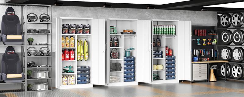 Letaya Metal Storage  White  Cabinets Locker with Lock Door, 72'' Clothing Coat Steel Storage Freestanding Wardrobe for Office, Home, School, employee,gym,Fire Department cupboard