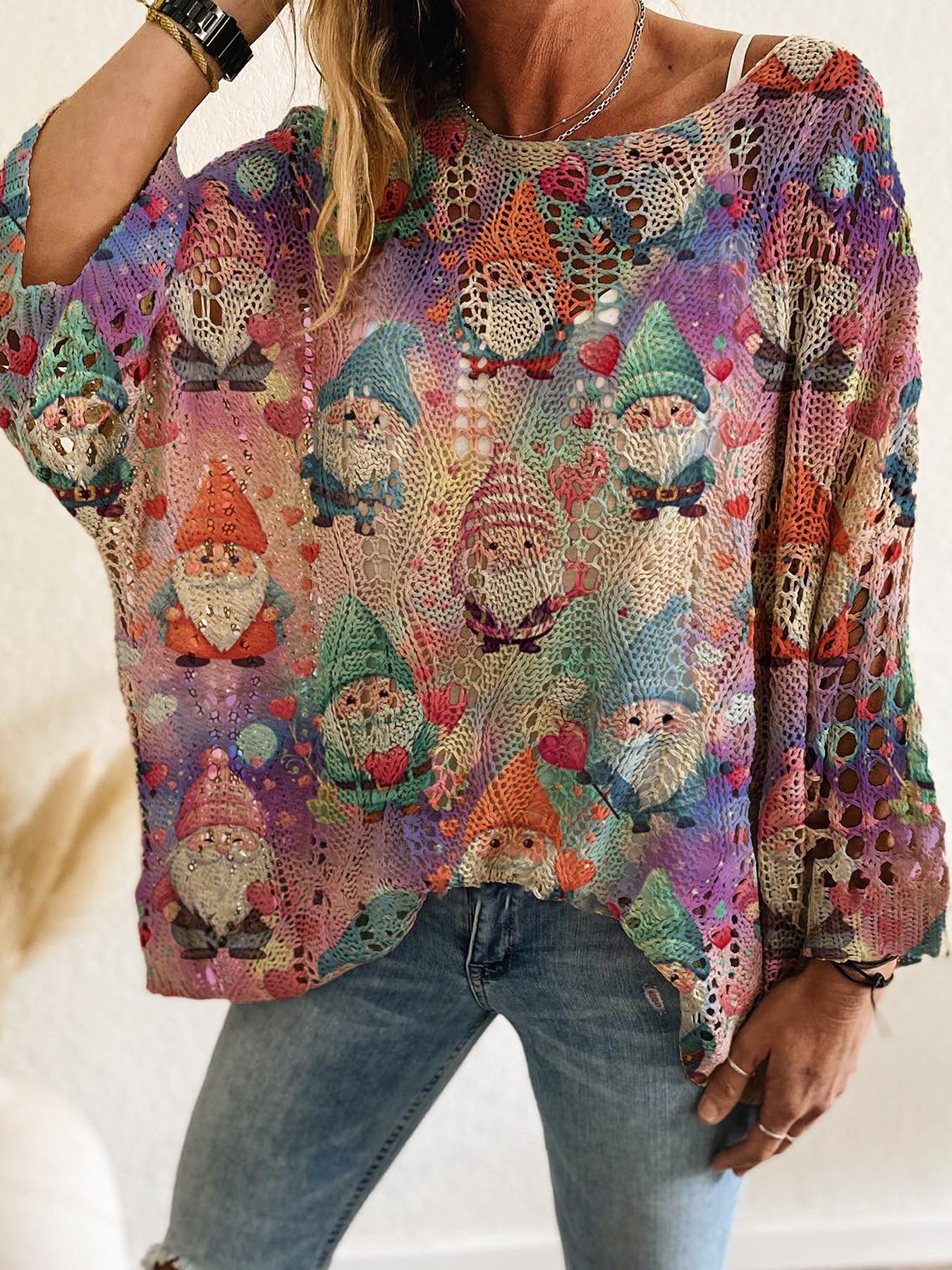 Women's Halloween Pumpkin Print Long Sleeve Knit Top, Casual Elegant Flowy Vacation Style, Loose Fit Batwing Shoulder, Spring Summer Fall Wear