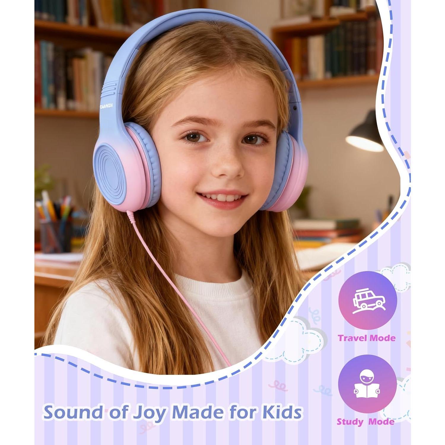 Upgrade USB Type C  Headphones, Wired Headphones for  with Microphone for Boys Girls, Adjustable 85dB/94dB Volume Limited(Light  & )