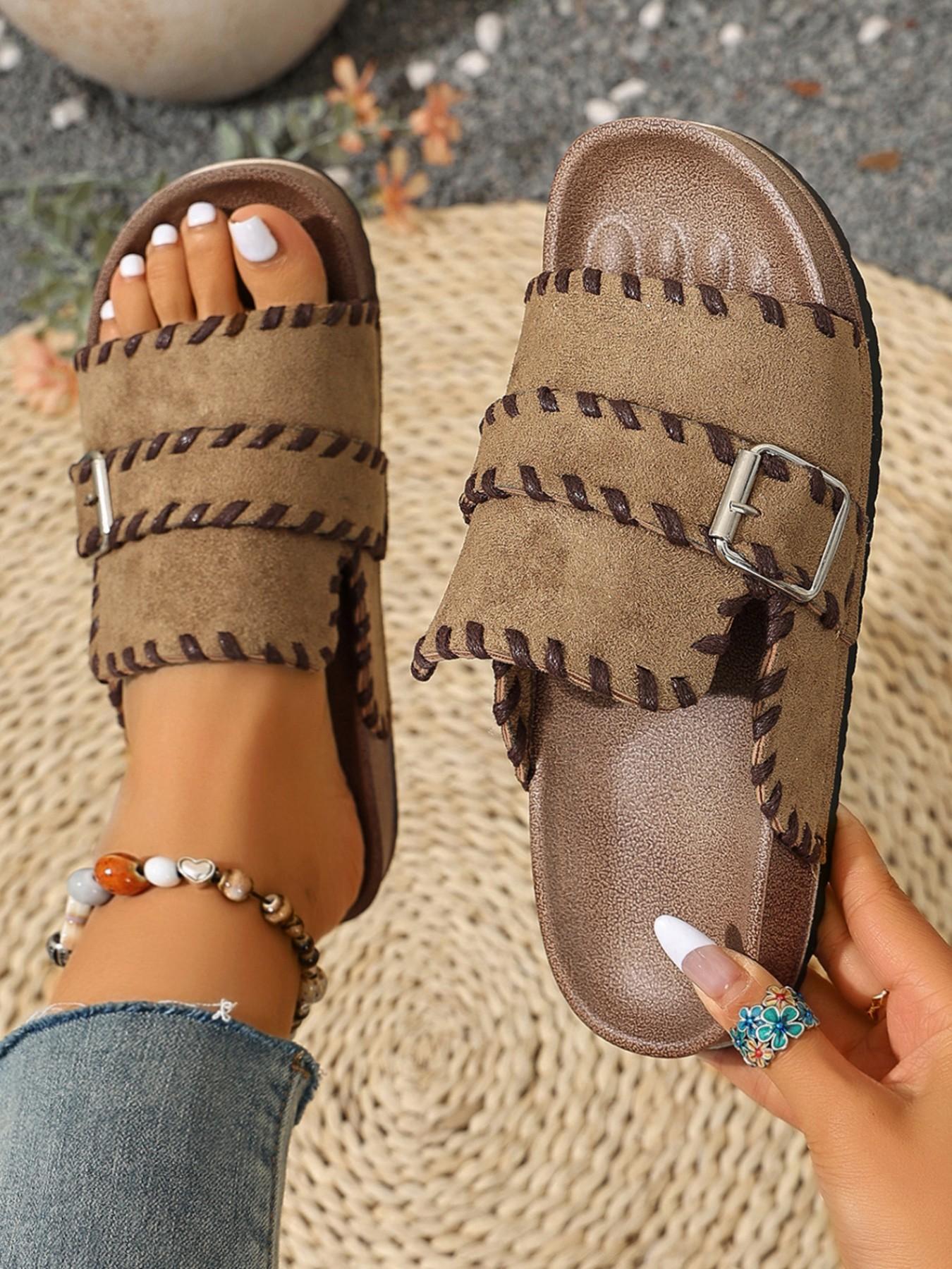 Women's Retro Suede Flat Mules, Comfortable Slip-On Slippers, Leopard Pattern, PU Leather, Rubber Sole, Casual Style, Summer Walking Shoes