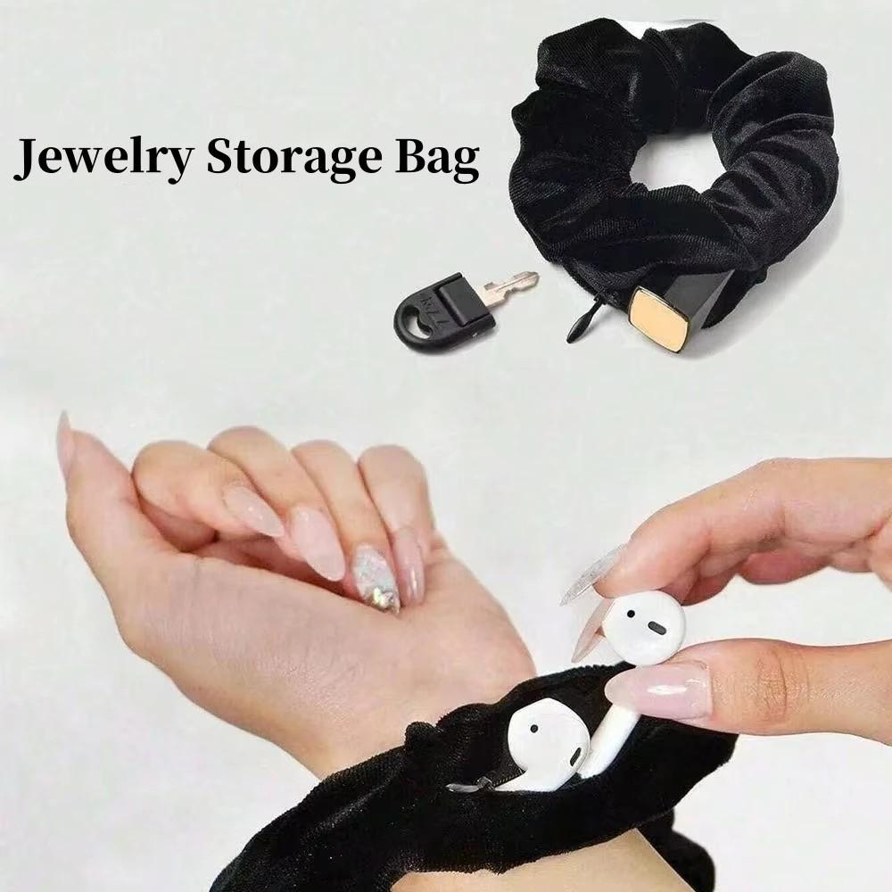 Women's Hair Tie with Hidden Zipper Pocket, Retro Design, Portable & Secure Storage Solution for Keys/cash/jewelry, Ideal for Outdoor Use