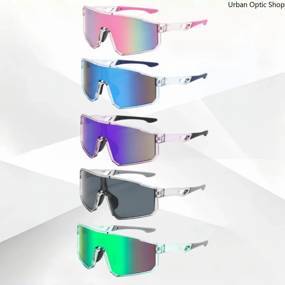 XUH 5-Pack Men's Sports Sunglasses, Colorful Mirrored One-Piece Shield Eyewear, UV400 Windproof Shades for Cycling & Biking