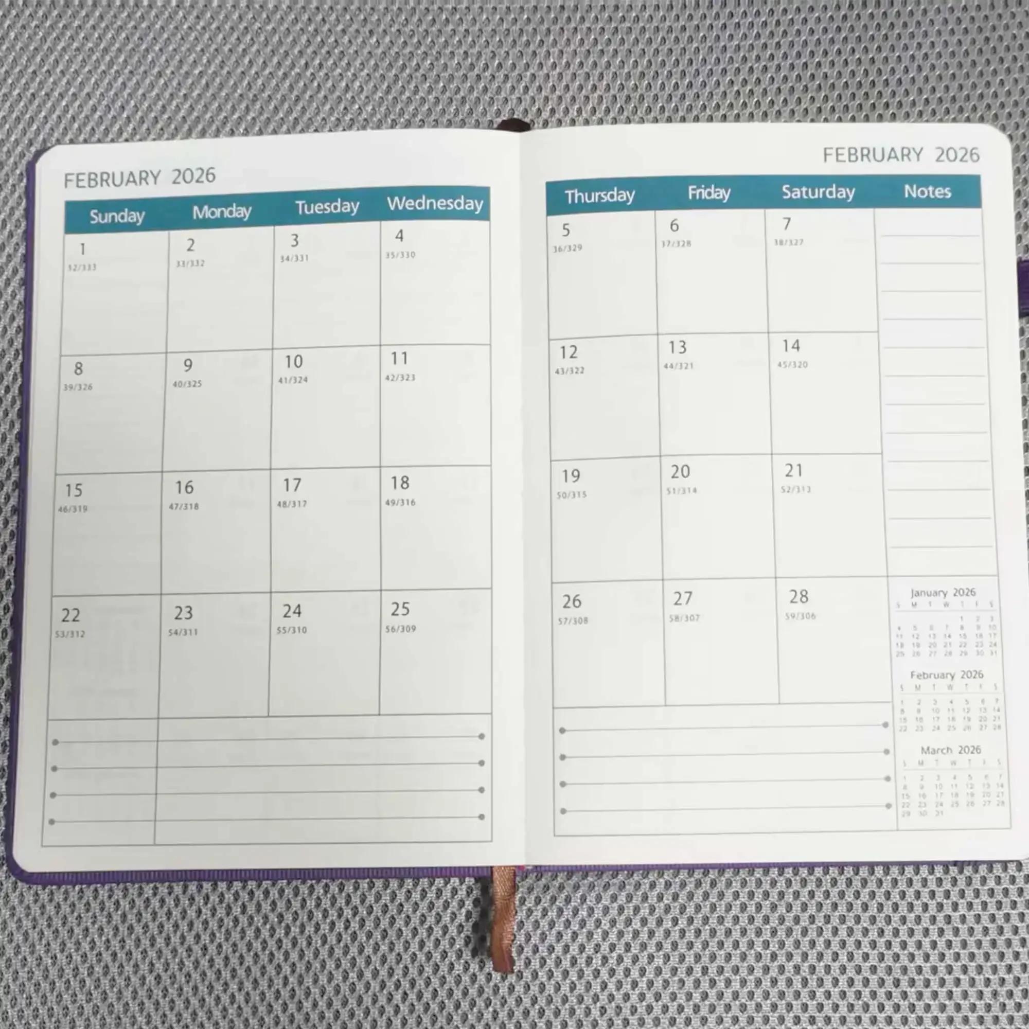 A5 PU Leather Cover Notebook, Weekly & Monthly Planner Diary, School Agenda Organizer, Learning Office Supplies, Multilingual Inner Pages