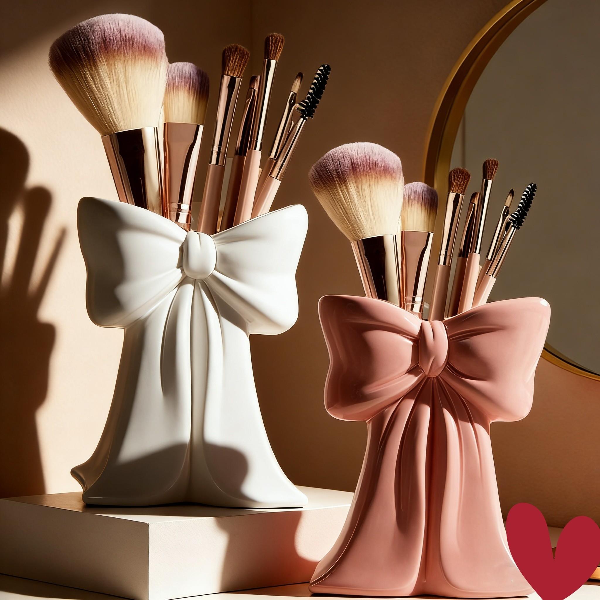 Bow Shape Makeup Storage Box, Cosmetic Tool Organizer, Desktop Decorative Vase, Living Room TV Cabinet Bow Decoration, Beauty Organizer, Beauty Supplies Organizer