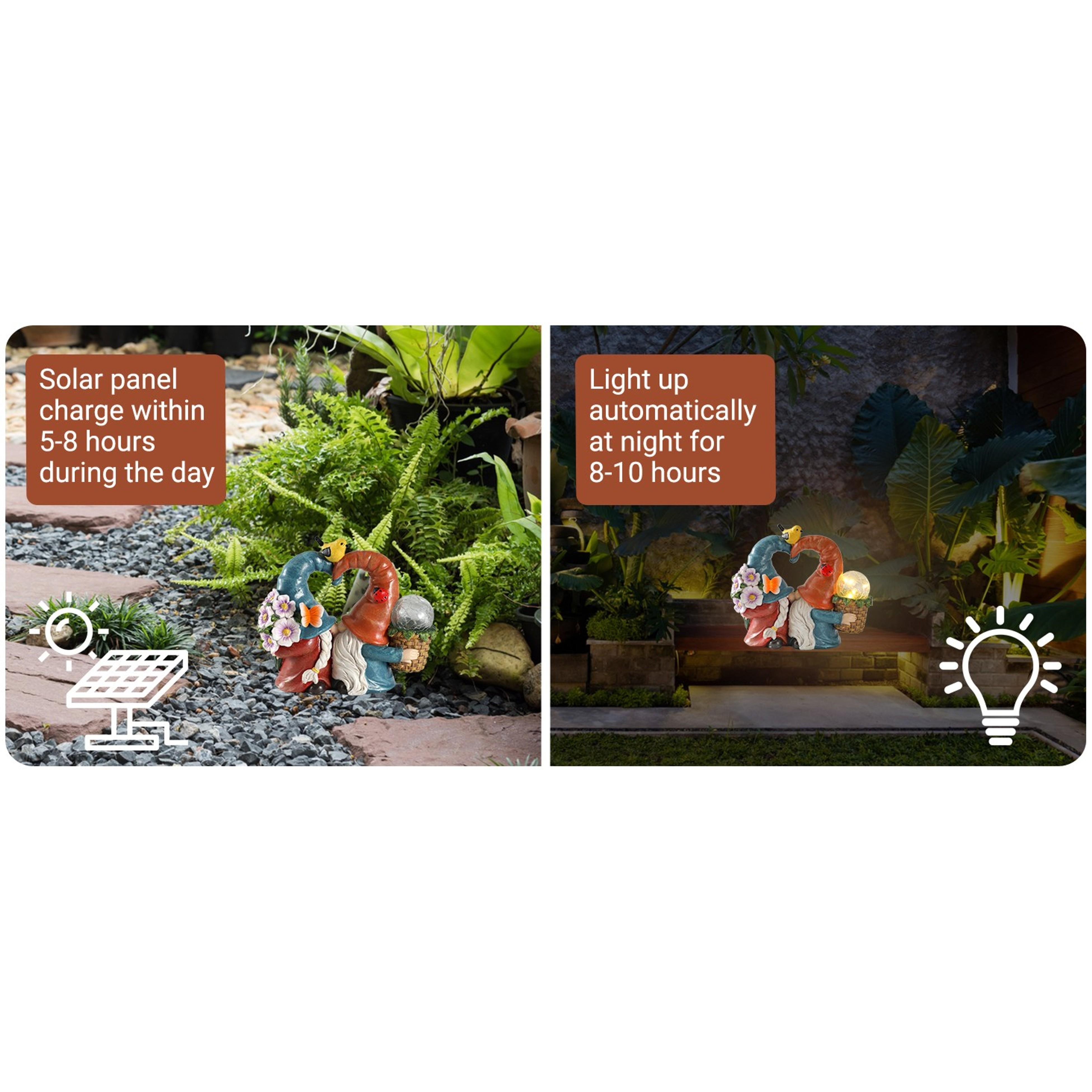 Solar-Powered 8.3'' Spring Summer Kissing Gnomes Decorations for Home & Garden - Decorative Outdoor Lawn Ornaments and Statues Clearance (Loved Gnomes)