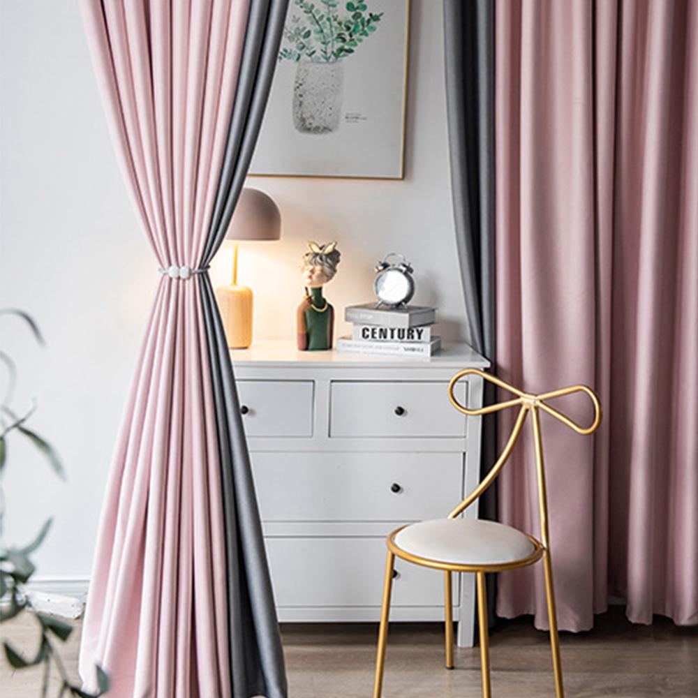 2pc Living Room Curtain Set, High-End Modern Patchwork Design, Cotton Linen Fabric, Noise Reduction Insulation Sunshade, Iron Ring Processing