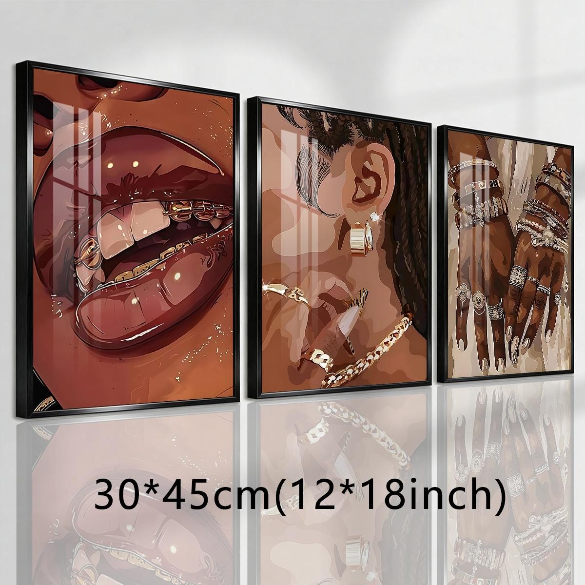 3 Counts Aluminum Alloy Framed Painting, Stylish Woman Jewelry And Gold Accessories Art Posters, Home Decoration For Living Room, Bedroom, Office, Restaurant, Hallway Wall Decor, Odorless Print Artwork, Luxury Perfect Gift For Friends And Family