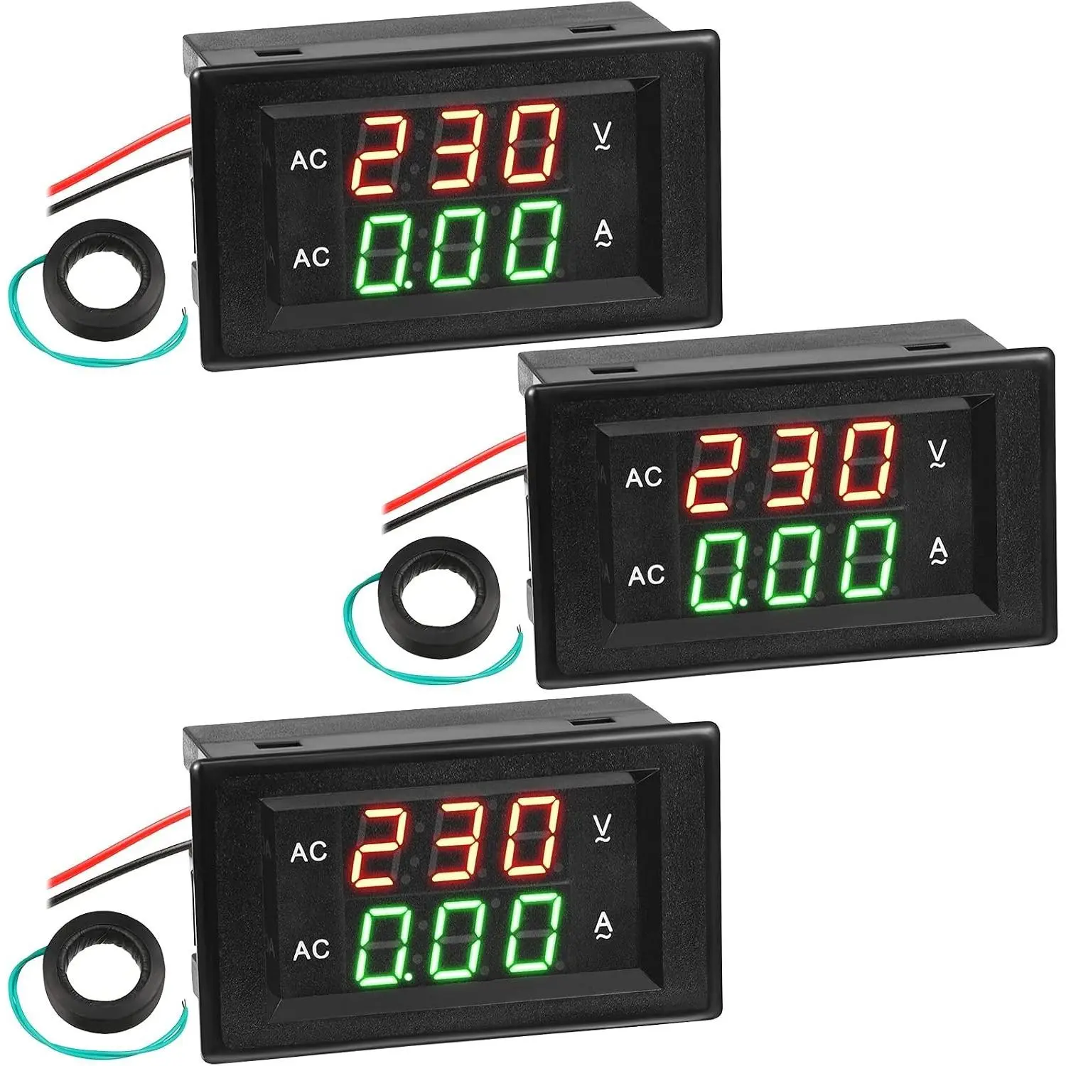 500V 200A Digital Voltmeter Ammeter Dual Display LED Voltage Current Meter 2-in-1 Panel Gauge with Current Transformer (3 Pieces)