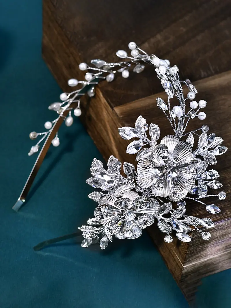 Elegant Alloy Flower Leaf Rhinestone Hairband, Fashion Wedding Accessory, Women's Fancy Party Holiday Event Decorative Jewelry