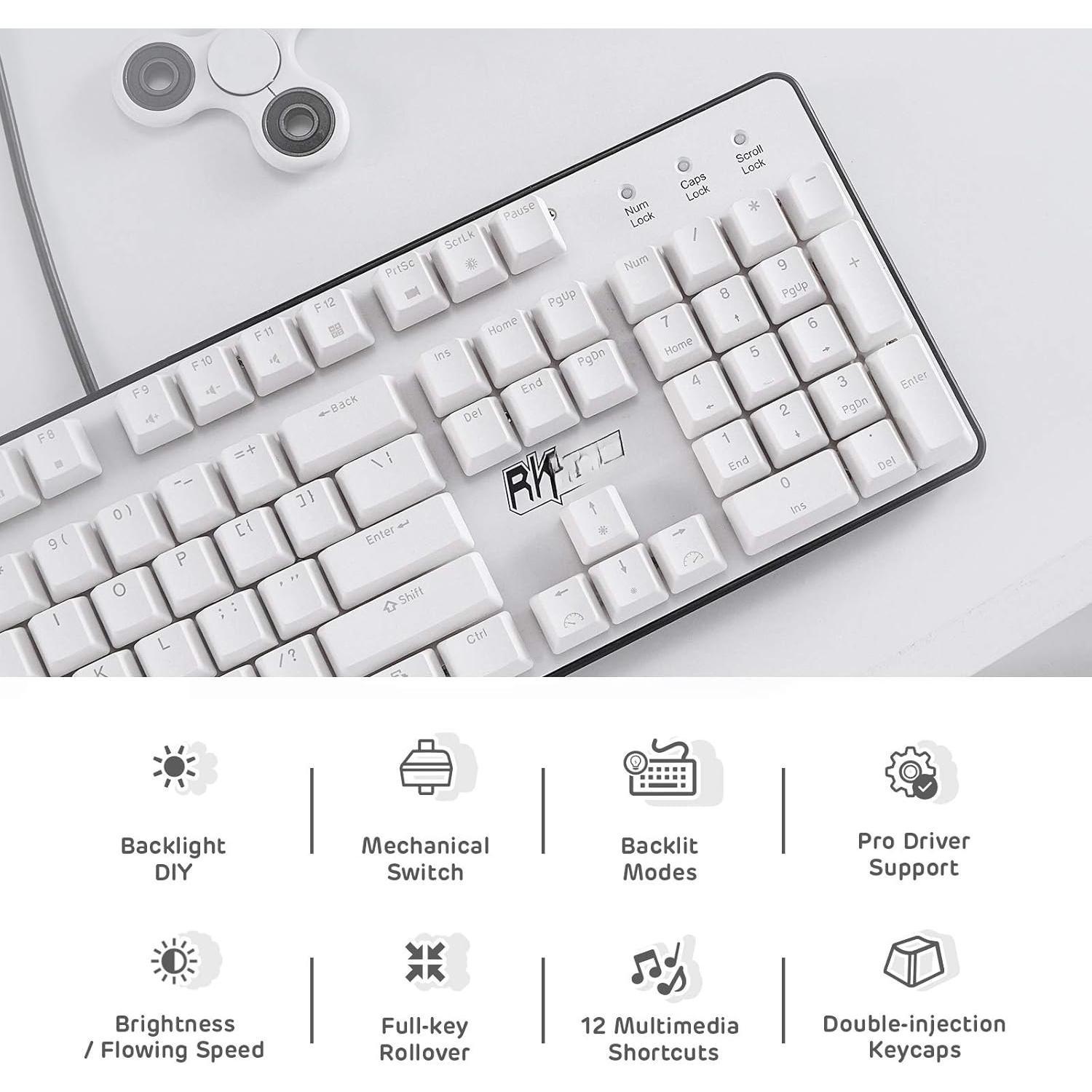 920 Full Size Mechanical Keyboard, Rainbow Backlit Gaming Keyboard, 104  Wired Mechanical Keyboard with Number Pad, Tactile Brown