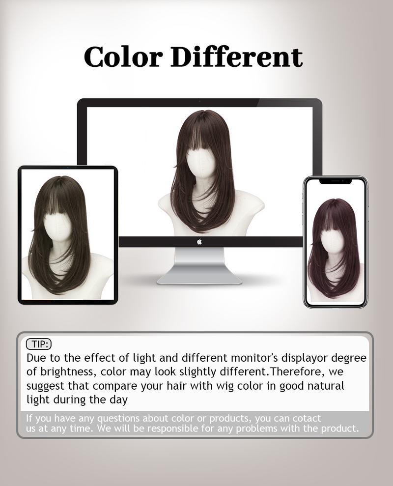 ONLYCUTE Hair Topper with Bangs 18 inch Synthetic Slightly layered Hair Piece No Wig Cap Required Large Hair Piece Natural Invisible hair toppers for Women