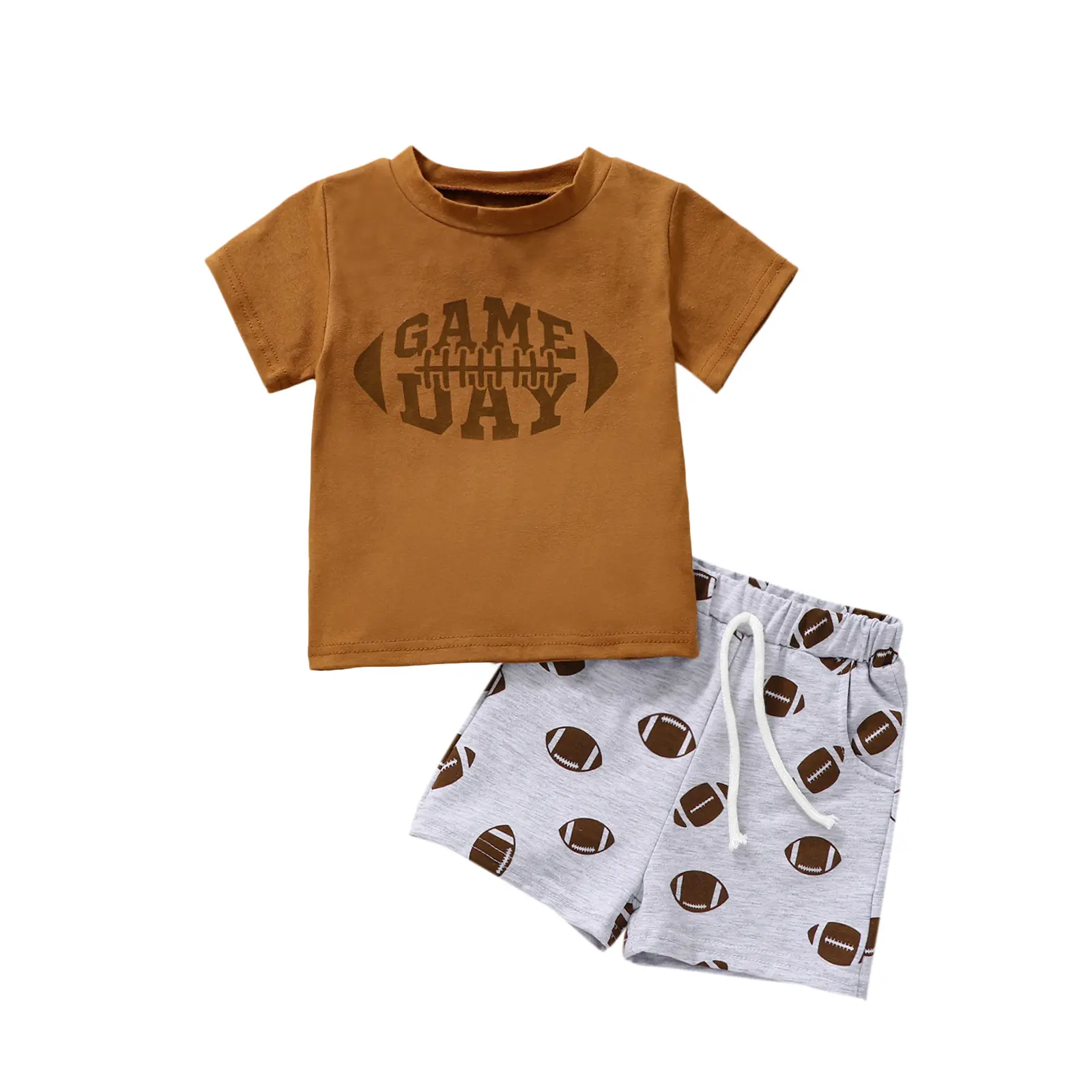 Ma&Baby Kids Toddler Baby Boy Outfits Clothes Game Day Print T Shirt Tops + Football Print Shorts Set 2Pcs Summer