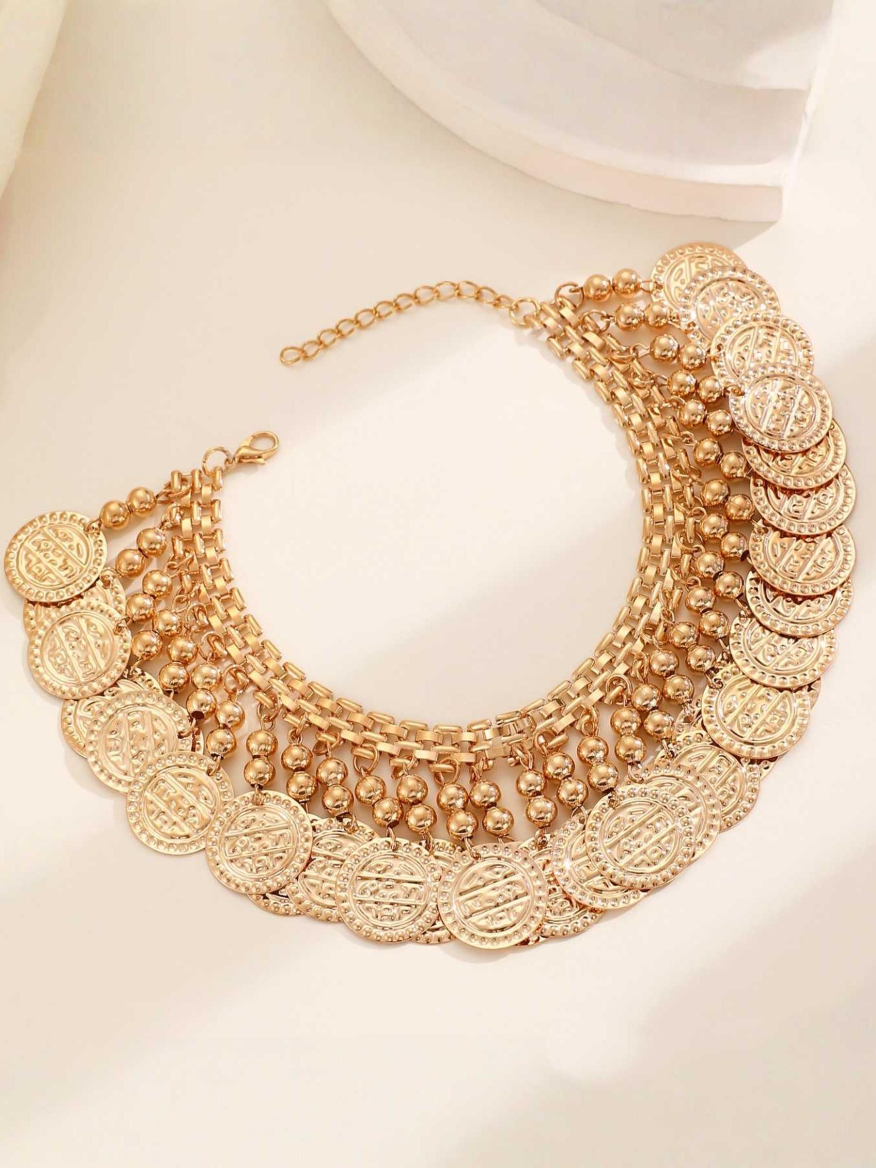 Vintage Metal Style Alloy Coin Bead Fringe Anklet, Perfect for Daily Wear and Vacation, All Seasons, Unisex Fashion Jewelry