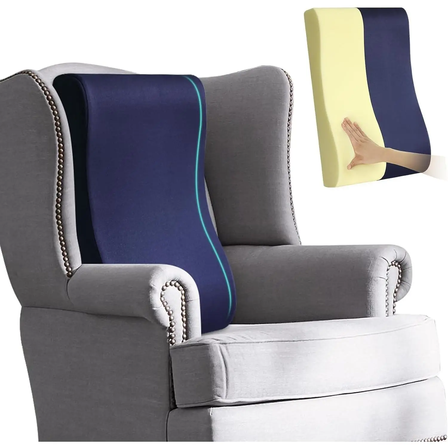 2-in-1 Neck Pillow Lumbar Support Pillow for Recliner Couch& Glider Chair - High Resilient Foam Ergonomic Back Support for High-Back Rocking Chairs, Glider Rocker Replacement Cushions Navy M