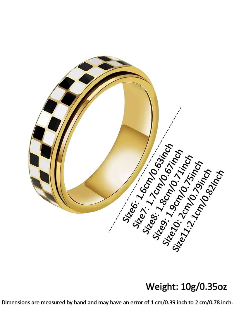Stainless Steel Checkered Rotating Stress Relief Adjustable Ring, Unisex Casual Daily Wear, Simple Chessboard Design Jewelry Stainless Steel Checkered Rotating Stress Relief Adjustable Ring, Unisex Casual Daily Wear, Simple Chessboard Design Jewelry