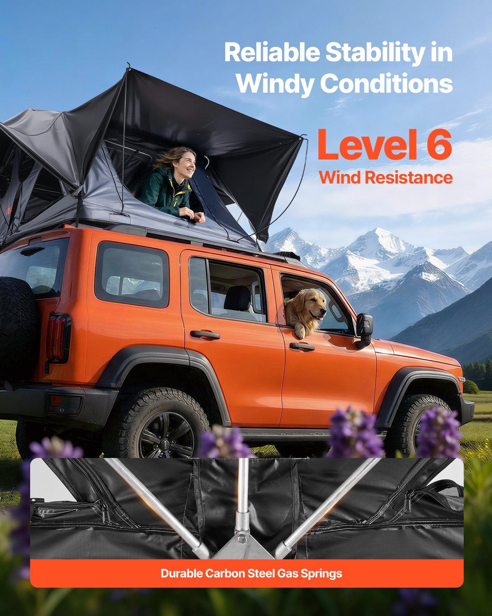 VEVOR Rooftop Tent, 2-3 Person Foldable Aluminum Roof Top Tent with Tri-Color LED Light, Thick Mattress 10 Windows, Waterproof Windproof Overland Camping Car Roof Rack Suitable for Jeep SUV Pickup