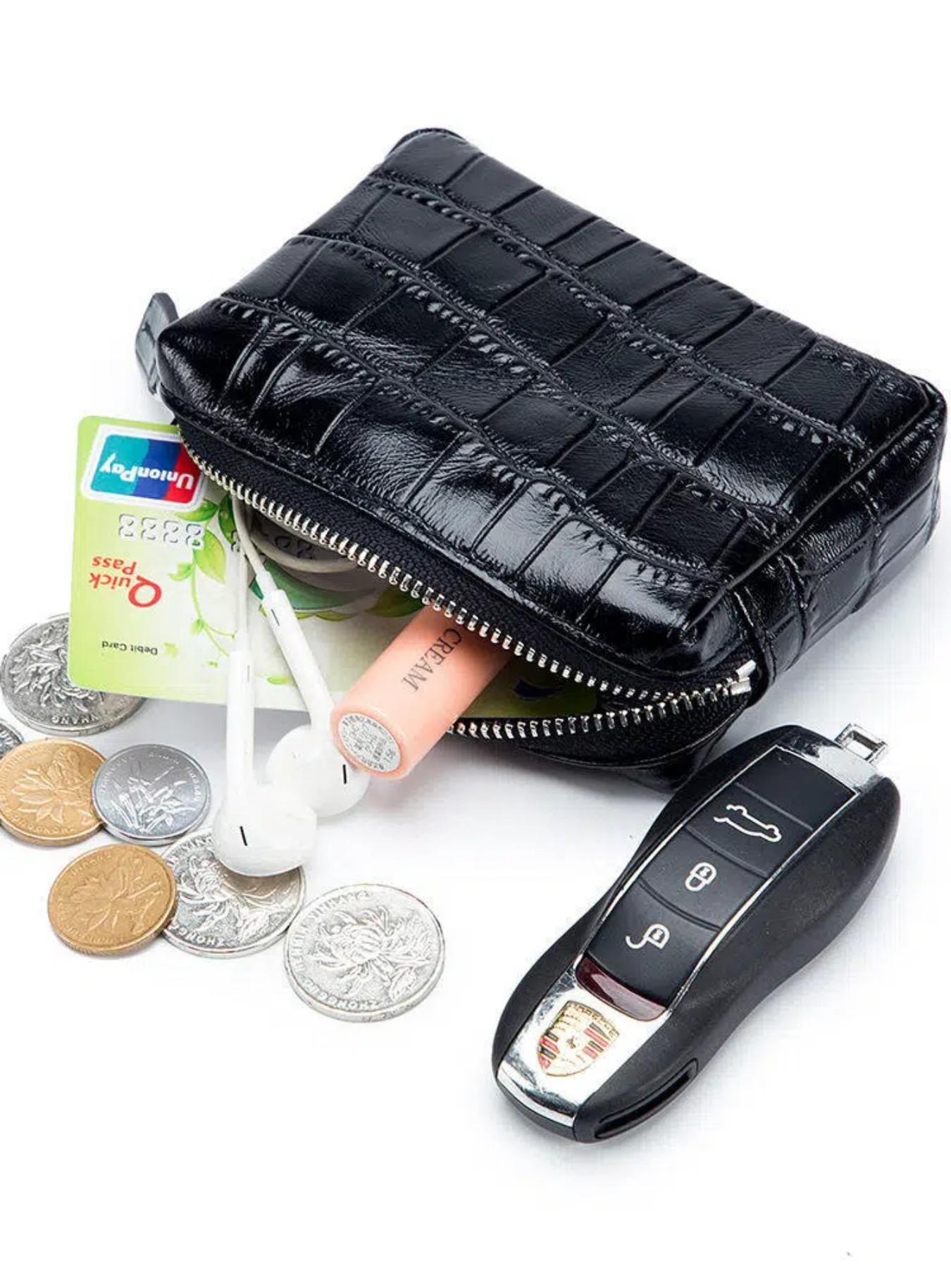 Top Grain Leather Coin Purse, Multi-Functional Mini Crocodile Pattern Organizer, Fashionable Wallet for All Seasons, Compact Card Holder & Earphone Case