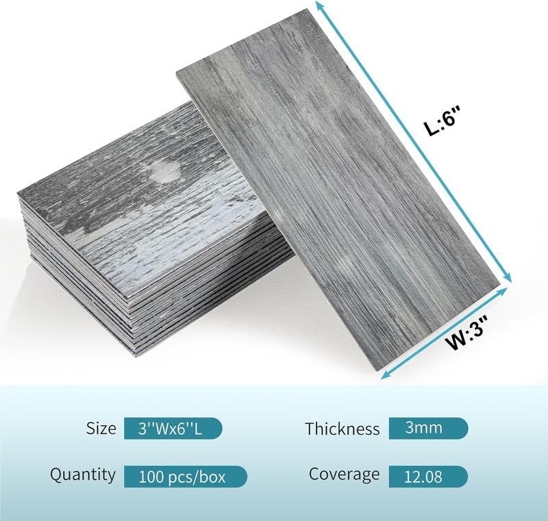 Vamos Tile 100-Pieces Peel and Stick Backsplash, 3" x 6" PVC Aluminium Wall Tile, Stick on Backsplash for Kitchen/Bathroom/Fireplace, Home Modern