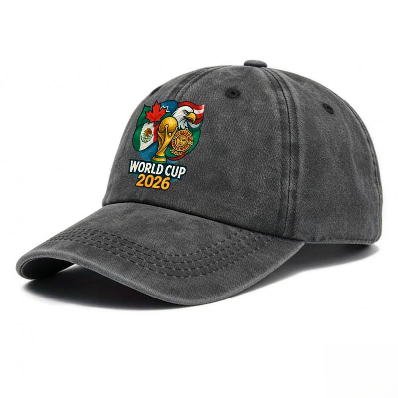 European and American 2026 USA-Canada-Mexico World Cup Cartoon Washed-Printed Baseball Cap Women's Outdoor Sun Protection Hat Men's