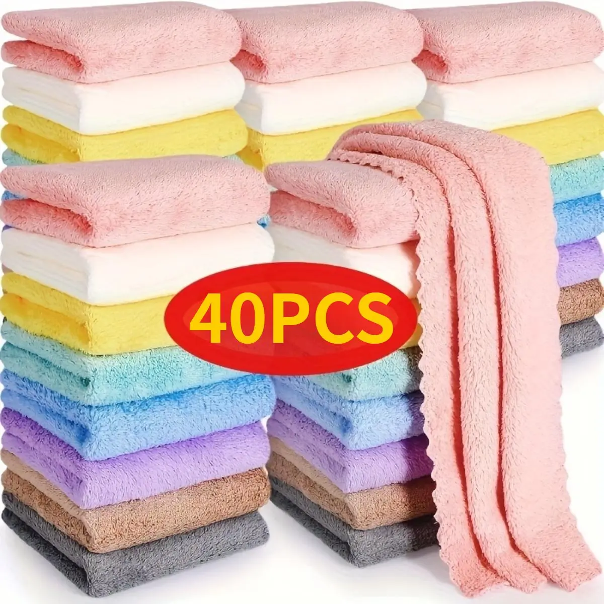 40pcs Polyester Face Towels - Soft, Absorbent, Machine Washable, Quick Drying Compact Solid Multicolor 9.8x9.8in Washcloths for Home Bathrooms, Gentle on Skin Bathroom Essentials