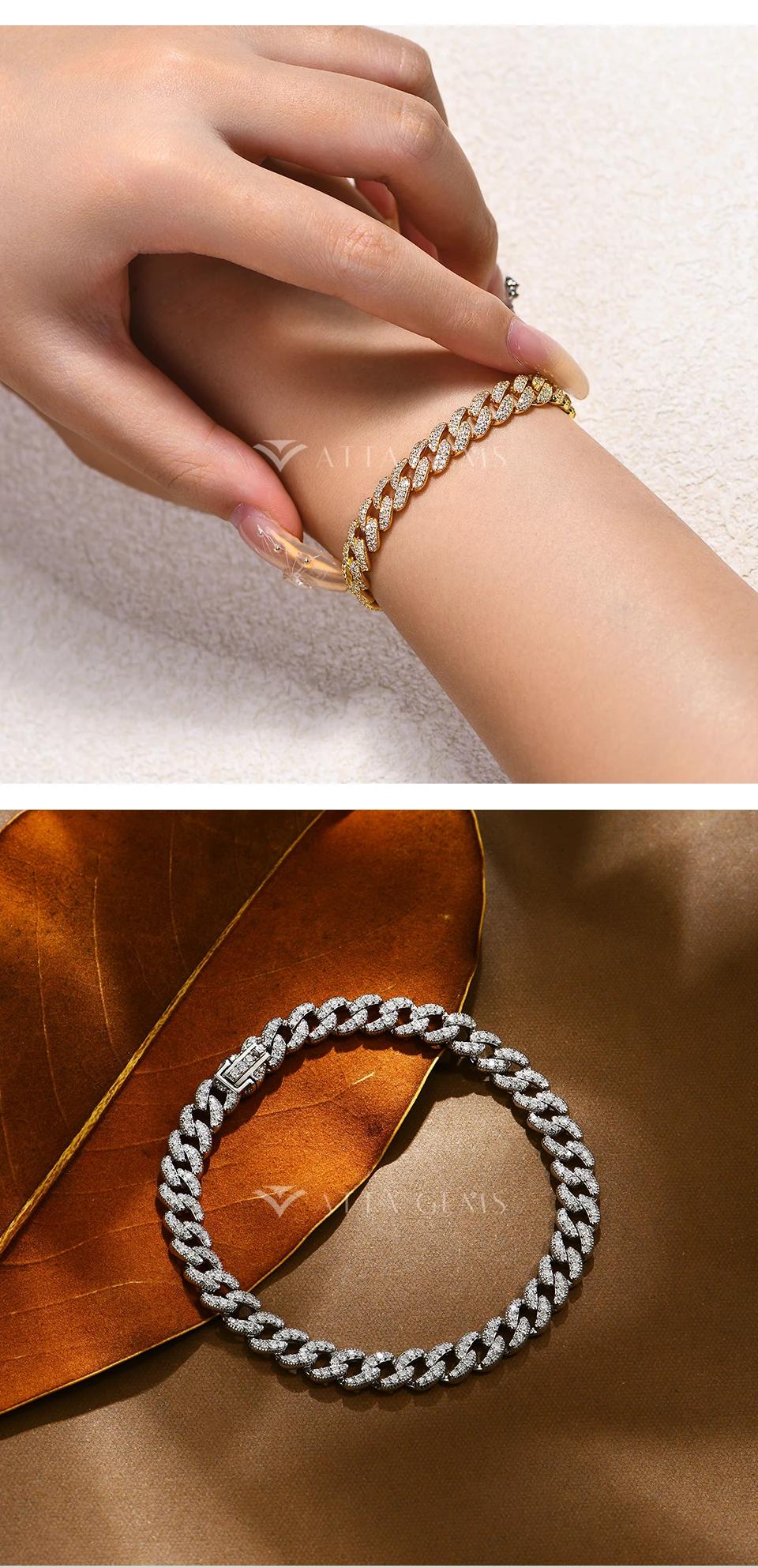 D VVS1 Color Full Synthetic Moissanite Cuba Chain for Men Women Tennis Bracelets Fine Jewelry SpringStatements