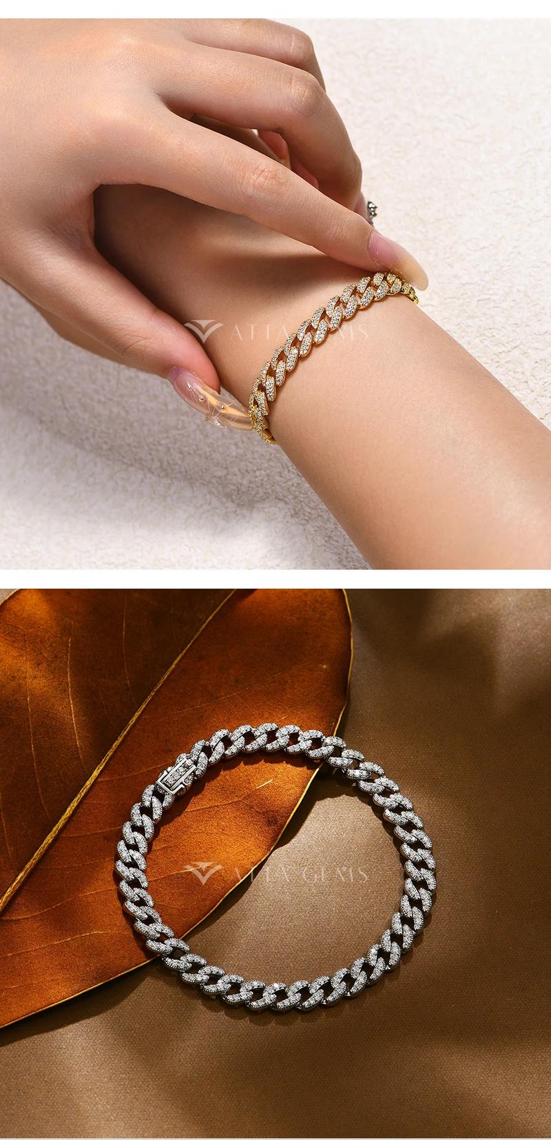 D VVS1 Color Full Synthetic Moissanite Cuba Chain for Men Women Tennis Bracelets Fine Jewelry