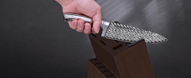 Astercook Knife Set, 14 Pieces Kitchen Knife Block Set with Built in Knife Sharpener Block, Dishwasher Safe, German Stainless Steel, Best Gift, Silver Wood Steak Wooden