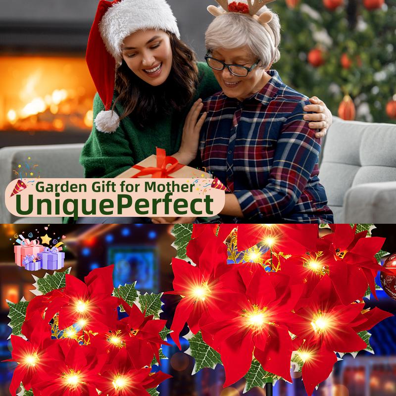 4-Pack Solar Red Flower Outdoor Waterproof Lights, 7-stem Flower Light Decorations, suitable for garden and courtyard decoration. They can also be used as floral blossom-themed party decorations, Independence Day decorations, and gift decorations for moms