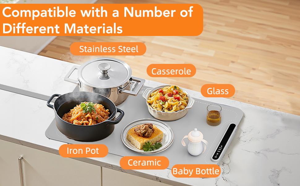 COWSAR Ultra-Thin Electric Food Warming Mat – Full-Surface Fast Heating with 3-Level Temp Control & Child Lock, Auto Shut-Off, Rollable Silicone Heat Pad for 6 Plates, Home, Party & Travel Use