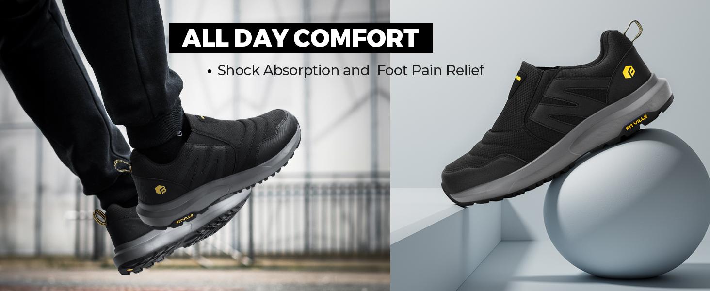 FitVille Men's Wide Trails Hiking Shoes for Men, Slip on Walking Shoes Trekking Hiking Sneakers with Arch Support