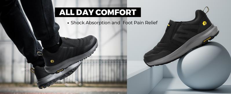 FitVille Men's Wide Trails Hiking Shoes for Men, Slip on Walking Shoes Trekking Hiking Sneakers with Arch Support