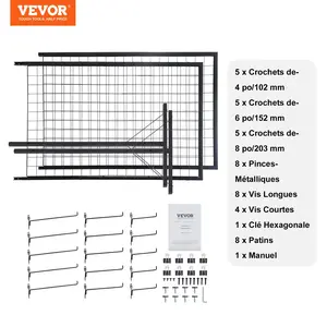 VEVOR 2'x 5.6' Grid Wall Panels Tower, 2 Packs Wire Gridwall Display Racks with T-Base Floorstanding, Double Side Gridwall Panels for Art Craft Shows, Retail Display with Extra Clips and Hooks