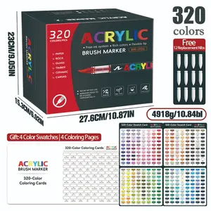 Aw-1956 Soft Tip Acrylic Markers Set, 320 Colors Full Range, Replaceable Flexible Tips, Rich Color, Multi-Material Use, Professional Art Tools