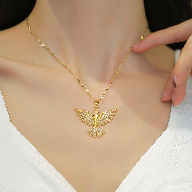 Gold Dove Pendant Necklace for Women Iced Out Crystal Bird Charm Stainless Steel Link Chain Jewelry Aesthetic Religious Holy Spirit Symbol Dainty Y2K Hip Hop Choker Gift for Her Tarnish Free Hypoallergenic Layering Daily Fashion Wear