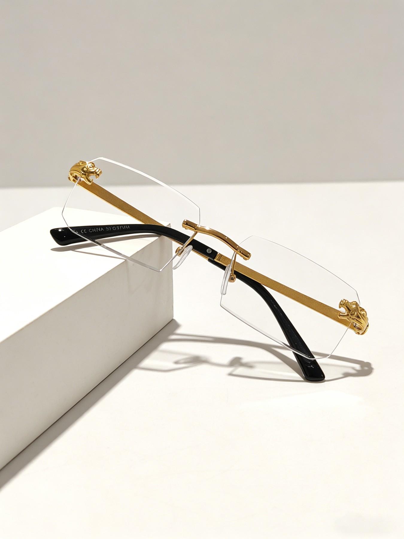 Unisex Business Style Rimless Eyeglasses, Vintage Anti-blue Light Rectangle Eyeglasses for Everyday Use, Fashion Accessories for Outdoor Activities