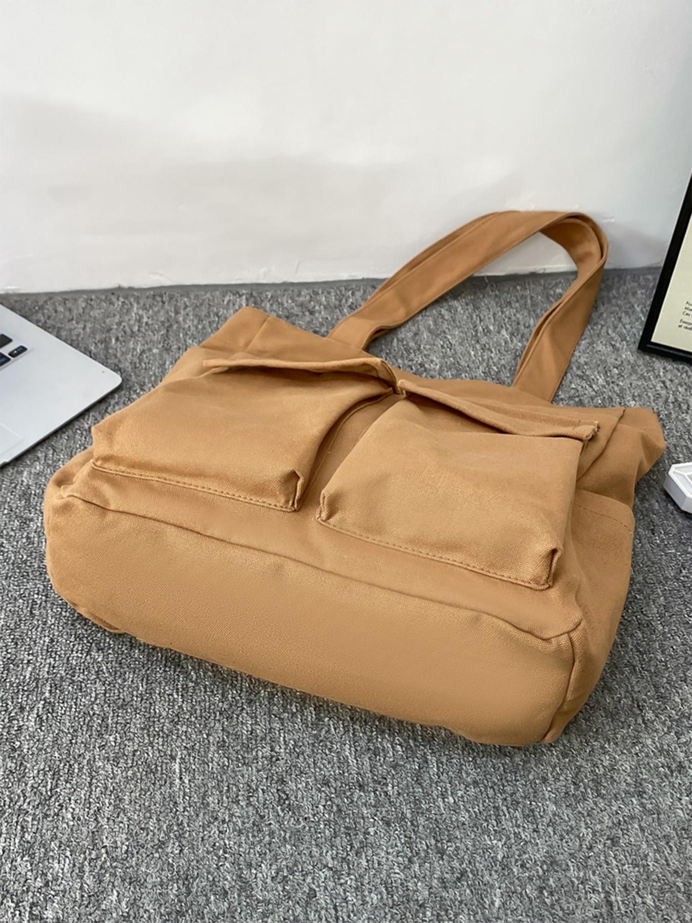 1PC Men's tote bag, solid color zipper closure, fashionable and versatile, simple and large capacity, suitable for daily commuting, outdoor travel, camping, suitable for students, campus, men's tote bag
