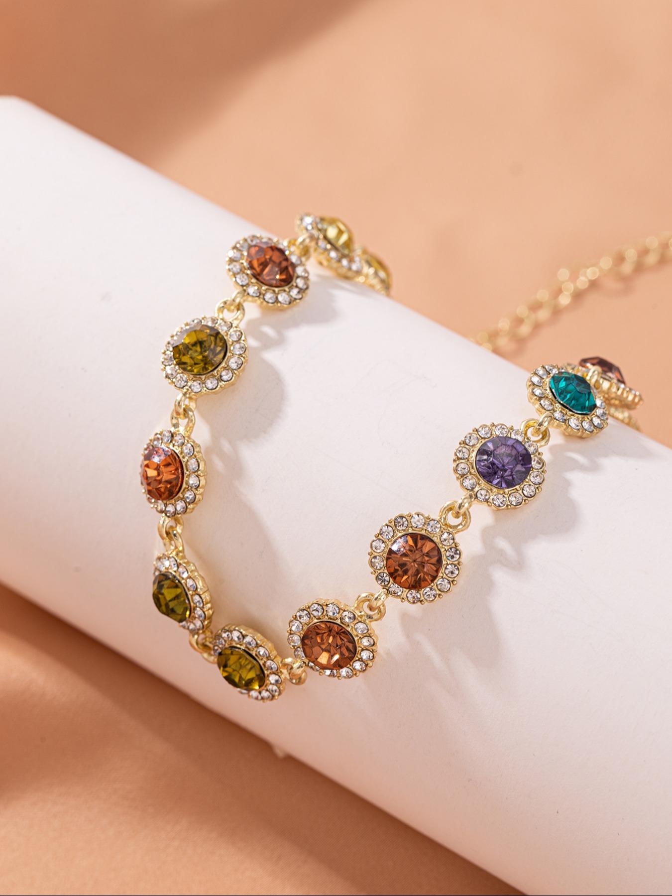 Bohemian Dopamine Colorful Rhinestone Artificial Crystal Necklace, Elegant Sparkling Jewelry for Women & Girls, Perfect Gift for Holidays & Birthdays