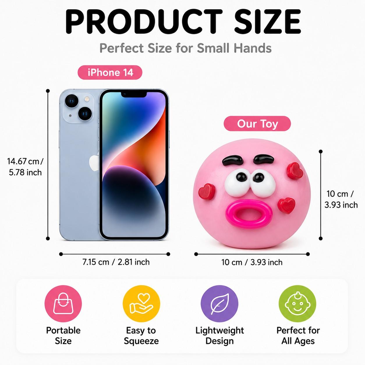 Cute Squishy Stress Relief Toy, Soft Squeeze Sensory Fidget Play Ball, Funny Face Anxiety Relief, Desk Toy Gift for Kids & Adults