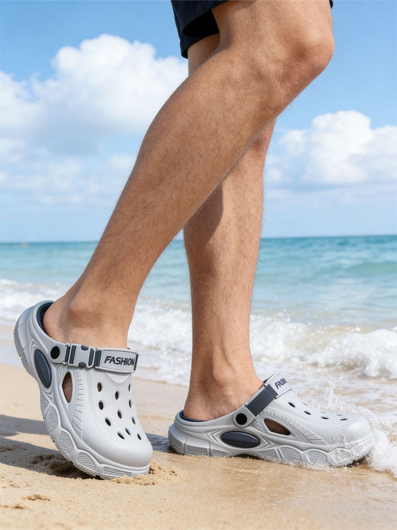 Trendy men's two-tone hole shoes with non-slip soles, quick-drying beach hole shoes, essential for summer seaside vacations and water activities